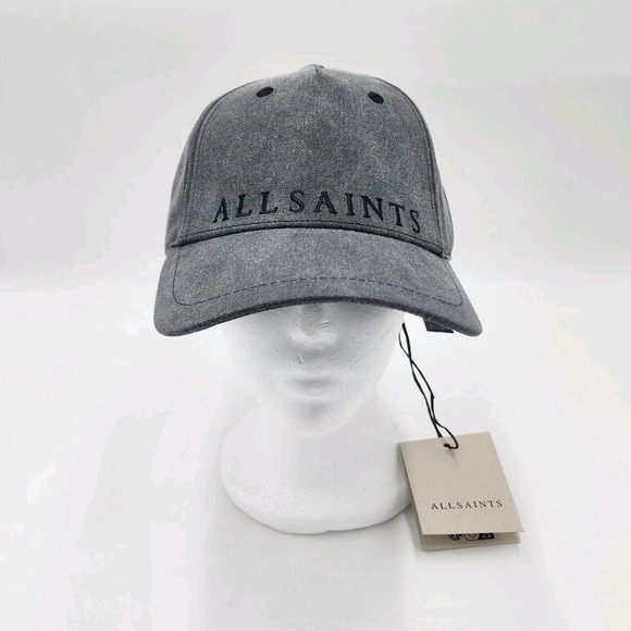 AllSaints Men's Washed Black Large Logo Graphic Baseball Cap - Picture 1 of 9